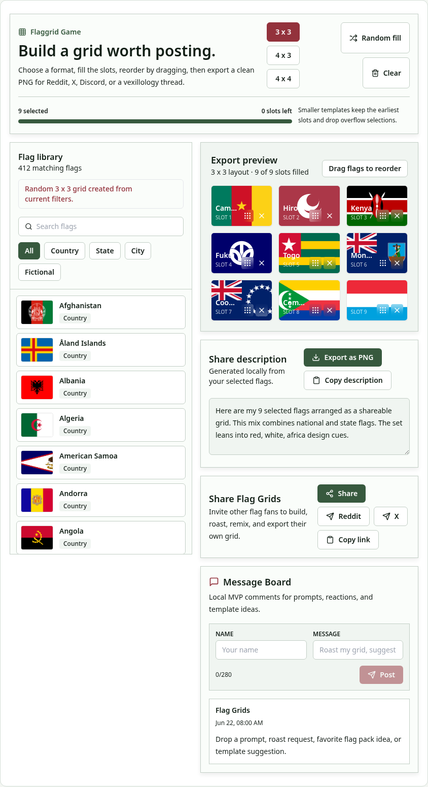 How to play Flag Grid Maker: example round