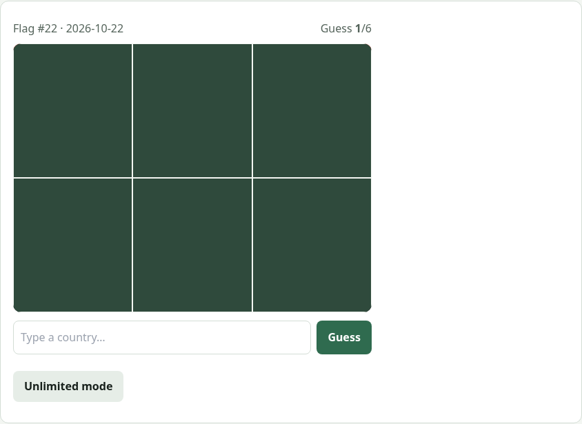 Guess the Flag game screenshot with hidden tiles and guess feedback